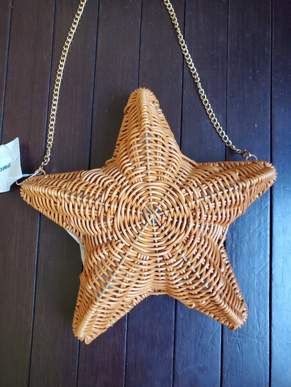 Tommy Bahama Starfish Crossbody Bag Gold Chain Natural Woven Brown - Picture 2 of 10